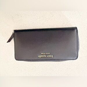 kate spade black zip-around leather wallet
